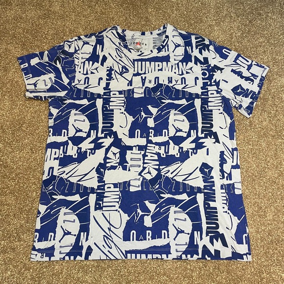 Nike Air Jordan Flight AOP Graphic T Shirt Men Large Blue Basktetball DA9877-469 - Picture 1 of 6